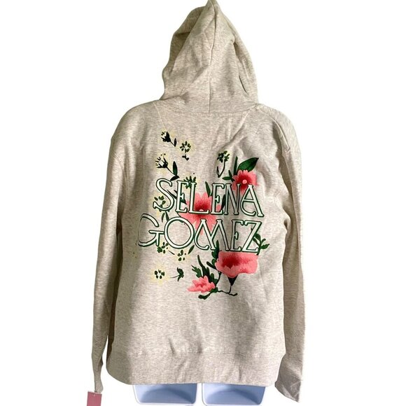 Selena Gomez Women's Zip-Up Hoodie Gray Floral Back Print Medium NEW NWT - Picture 4 of 11